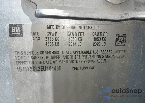 2014 Chevrolet Impala 1Ls z USA, uszkodzony, nr VIN 1G11Y5SL2EU101406